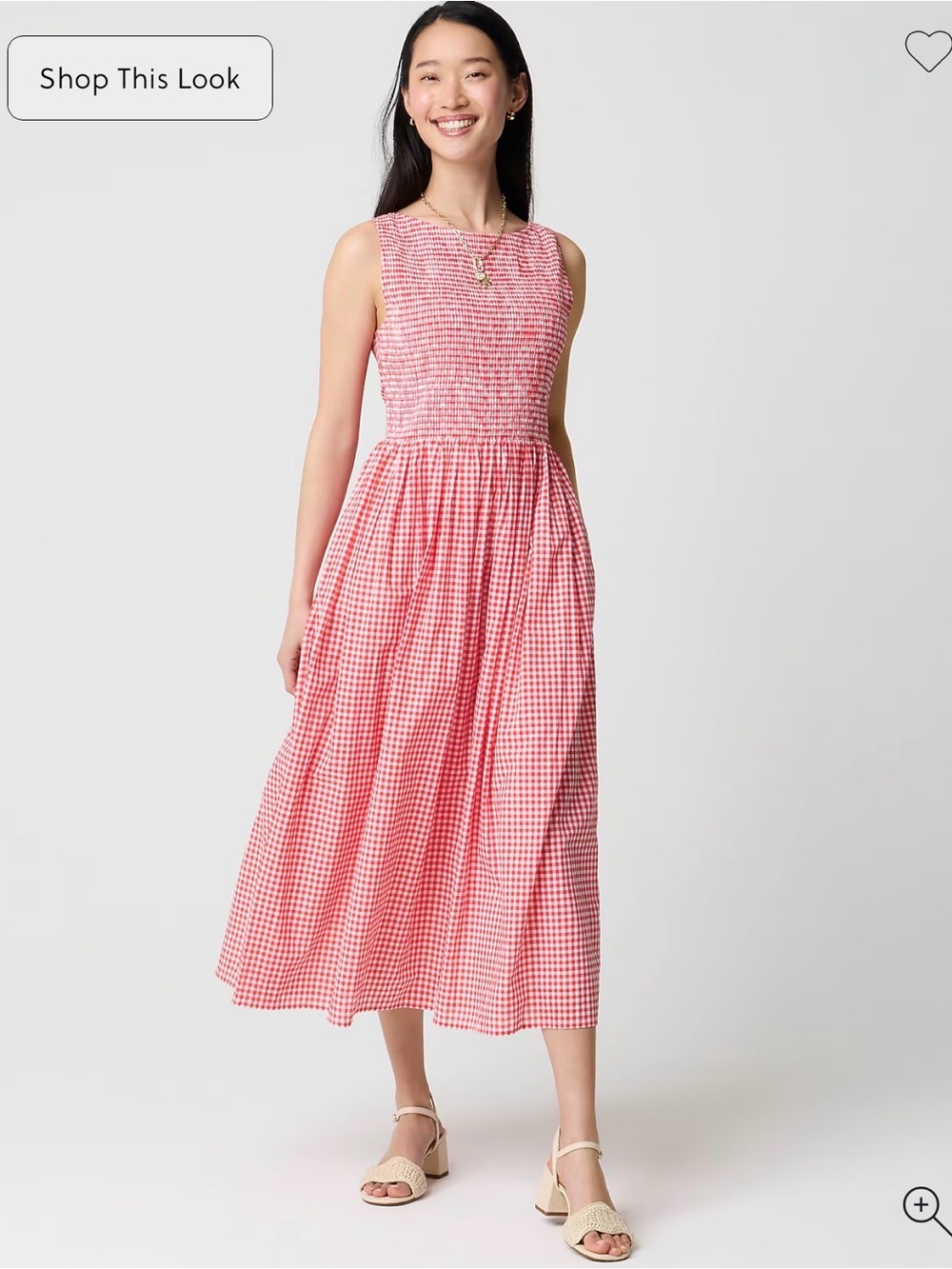 J. Crew Smocked Boatneck Midi Dress | Red Gingham Smocked Midi Dress